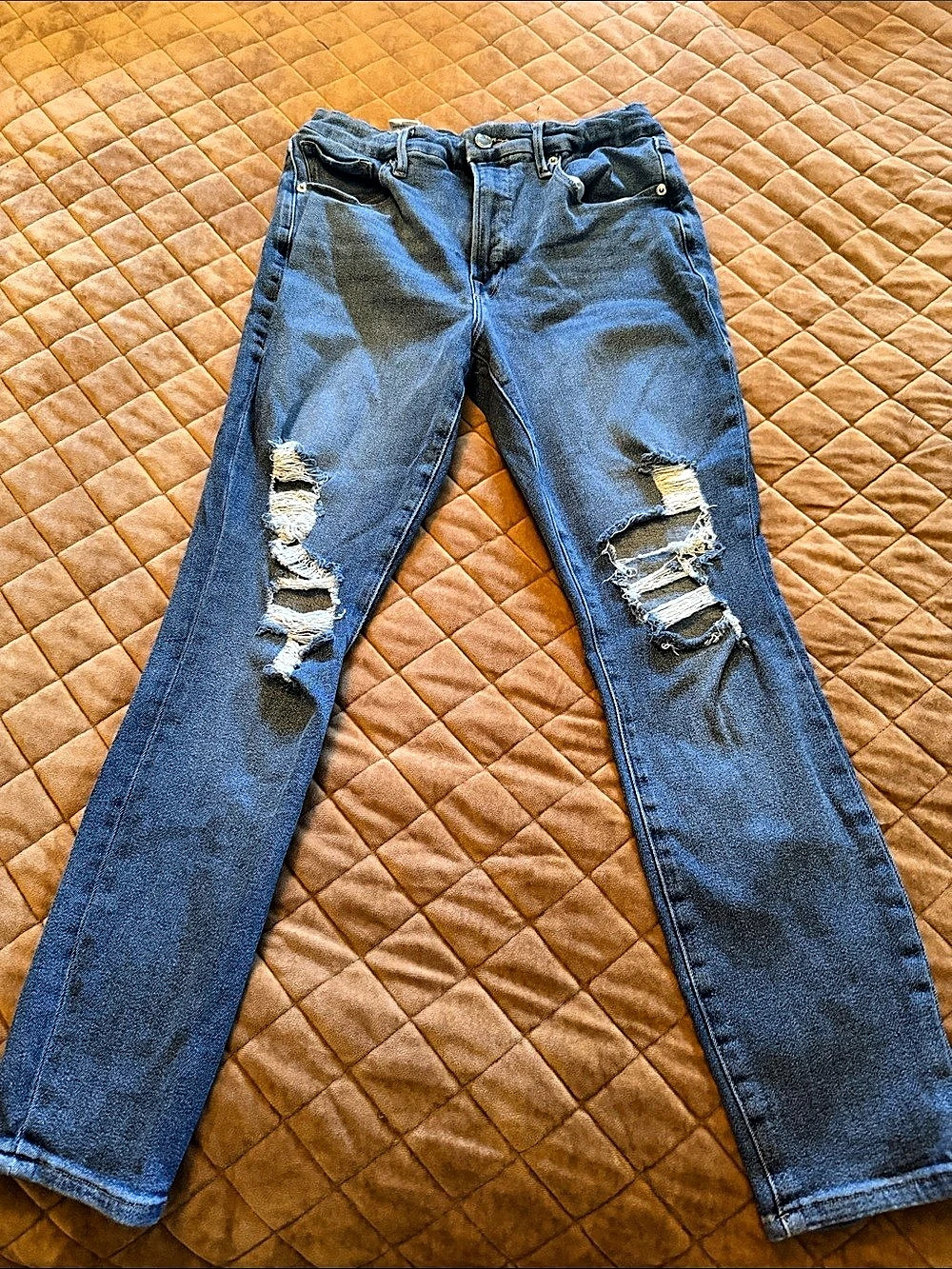 Good American Good Waist Distressed Skinny Jeans Straight Leg Distressed Jeans